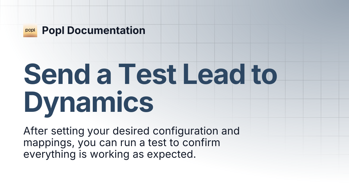 Send a Test Lead to Dynamics | Popl Documentation
